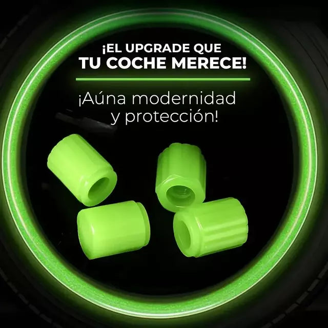 JettaLuminous™ - Tapas Fluorescentes para Válvulas de Llantas de Auto, Moto y Bicicleta